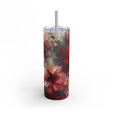 Skinny Tumbler, Abstract Flowers 20 oz Oil Painted Style, Matte Cup, Floral Design Mug, Insulated Cup for Hot and Cold Drinks, Gift