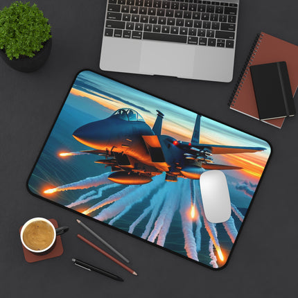 Fighter Jet Desk Mat - Aviation Pilot Aircraft Airplane Gift for Office, Large Mouse Pad, Workstation Decor, Gaming Desk Accessory, Non-Slip