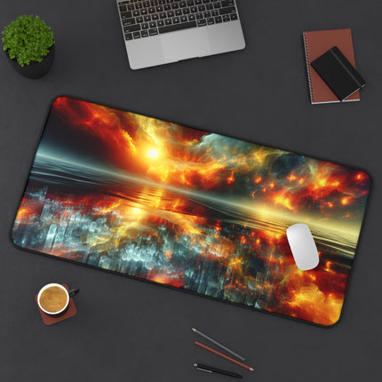 Celestial Solar Flare Seascape Desk Mat, Celestial Office Decor, Galaxy Desk Pad, Moon Desk Blotter, Starry Night Desk Mat, Ocean Desk