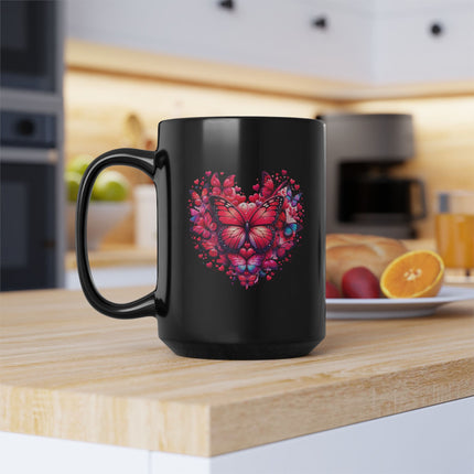 Butterfly Mug, 15oz - Heart Shaped Design, Gift for Her, Coffee Lover Gift, Unique Gift, Butterfly Teacup,