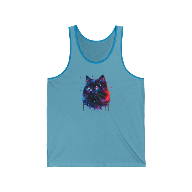 Starry Cat Tank Top, Cute Summer Sleeveless Shirt, Meow Kitty Tank, Galaxy Cat Shirt, Cat Lover, Gift for Her, Unique Gift, Beach