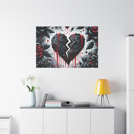 Canvas Wall Art, Abstract Broken Heart with Roses Home Decor, Stretched Matte Print, Romantic Floral Painting, Heartbreak Art, Gift For Her