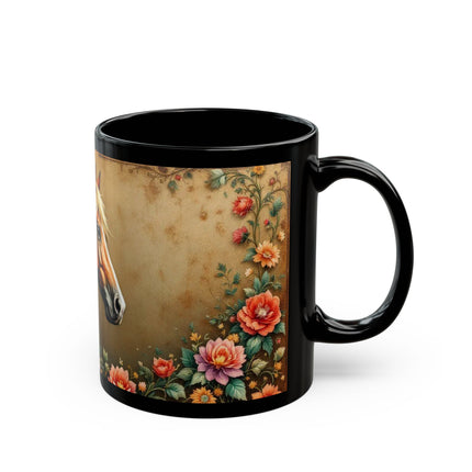 Floral Horse Mug, Horse Lover Gift, Botanical Coffee Cup, Animal Flower Tea Mug, Farmhouse Kitchen Decor, Gift for her, Mom