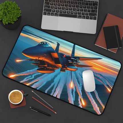 Fighter Jet Desk Mat - Aviation Pilot Aircraft Airplane Gift for Office, Large Mouse Pad, Workstation Decor, Gaming Desk Accessory, Non-Slip