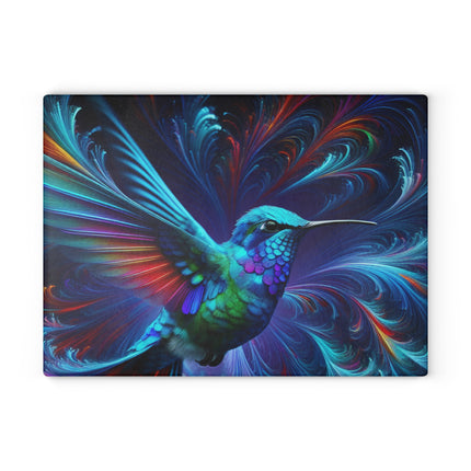 Colorful Abstract Hummingbird Glass Cutting Board, Kitchen Decor, Unique Serving Platter, Bird Lover Gift, Housewarming Present, Vibrant