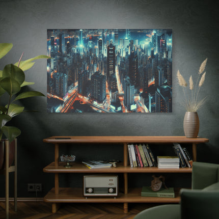 Canvas Wall Art, Night Harbor Cityscape Matte Stretched, Home Decor Print, Large Painting, Coastal City Wall Art, Gift