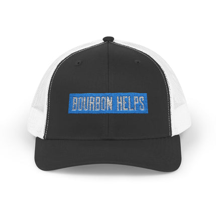 Bourbon Helps Snapback Trucker Hat - Whiskey Lover Gift, Distressed Baseball Cap, Vintage Style Dad Hat, Unisex Baseball Cap, Funny Alcohol