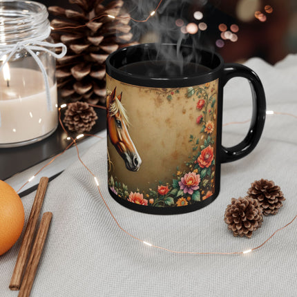 Floral Horse Mug, Horse Lover Gift, Botanical Coffee Cup, Animal Flower Tea Mug, Farmhouse Kitchen Decor, Gift for her, Mom
