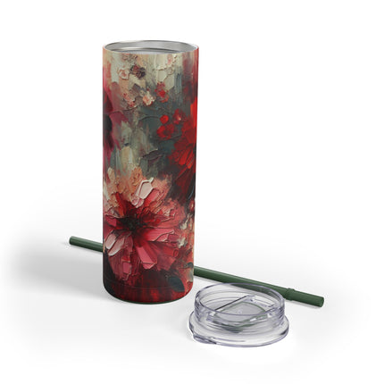 Skinny Tumbler, Abstract Flowers 20 oz Oil Painted Style, Matte Cup, Floral Design Mug, Insulated Cup for Hot and Cold Drinks, Gift