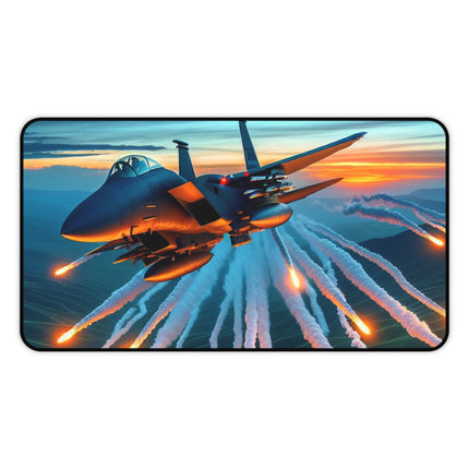 Fighter Jet Desk Mat - Aviation Pilot Aircraft Airplane Gift for Office, Large Mouse Pad, Workstation Decor, Gaming Desk Accessory, Non-Slip
