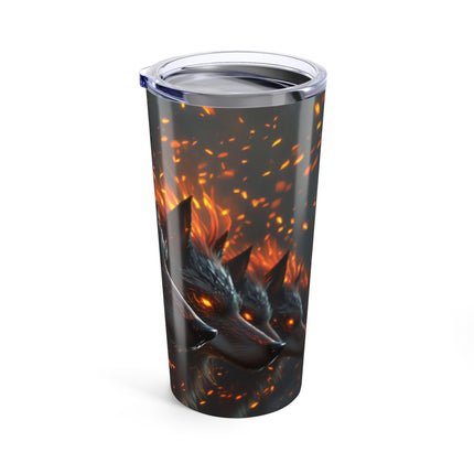 Fire Wolves 20 oz Tumbler, Insulated Cup, Wolf Lover Gift, Stainless Steel Bottle, Animal Print Mug, Wildlife Design, Nature Gift