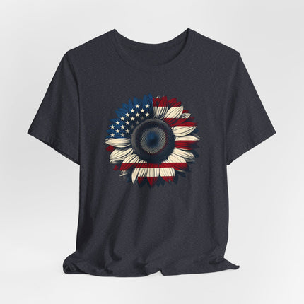 American Sunflower Flag T-shirt, American Floral Tee, Patriotic Flower Shirt, USA Garden Top, Independence Day Clothing, 4th of July