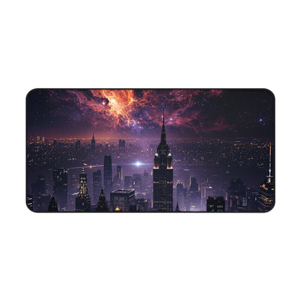Cosmic Cityscape Desk Mat, Unique Gaming Mouse Pad, Outer Space Office Decor, Nebula Desk Accessory, Celestial Desk Protector