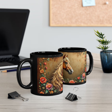 Floral Horse Mug, Horse Lover Gift, Botanical Coffee Cup, Animal Flower Tea Mug, Farmhouse Kitchen Decor, Gift for her, Mom