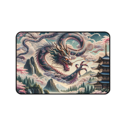 Desk Mat - Japanese Dragon Landscape, Gaming Mouse Pad, Office Desk Accessory, Asian Mythology Work Mat, Nature Scene Desk Protector