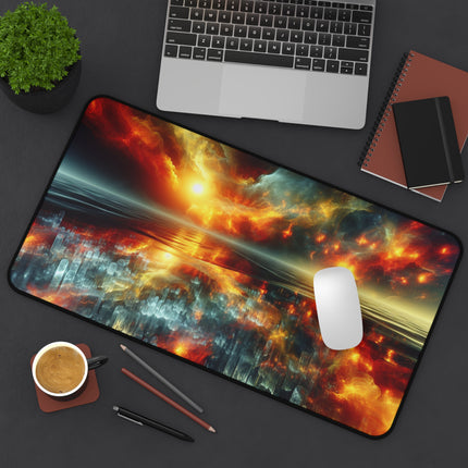 Celestial Solar Flare Seascape Desk Mat, Celestial Office Decor, Galaxy Desk Pad, Moon Desk Blotter, Starry Night Desk Mat, Ocean Desk