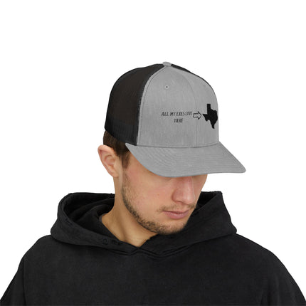 Funny Texas Snapback Cap, All My Exes Live Here Hat, Gift for Texans, Casual Trucker Cap, Outdoor Adventure Accessories, Humorous Cap