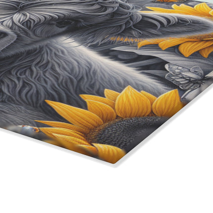 Glass Cutting Board, Cow and Sunflowers Kitchen Decor, Butterfly Glass Chopping Board, Farmhouse Cow Trivet, Floral Glass Cutting Board,