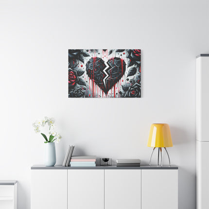 Canvas Wall Art, Abstract Broken Heart with Roses Home Decor, Stretched Matte Print, Romantic Floral Painting, Heartbreak Art, Gift For Her