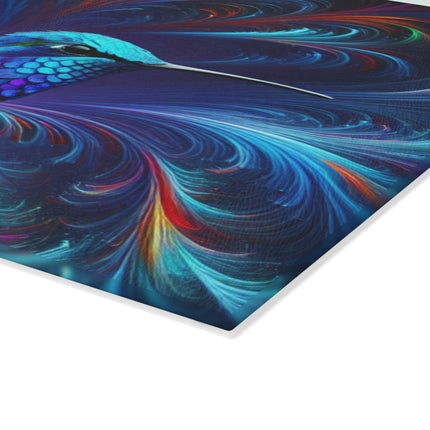 Colorful Abstract Hummingbird Glass Cutting Board, Kitchen Decor, Unique Serving Platter, Bird Lover Gift, Housewarming Present, Vibrant