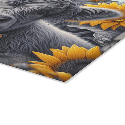 Glass Cutting Board, Cow and Sunflowers Kitchen Decor, Butterfly Glass Chopping Board, Farmhouse Cow Trivet, Floral Glass Cutting Board,