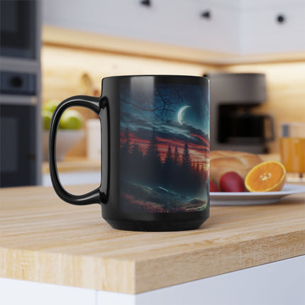 Black Mug, Sword in the Stone Black Wolf Coffee Mug, 15oz - Unique Drinkware for Coffee Lovers, Halloween Gifts, Gothic Home Decor, Kitchen