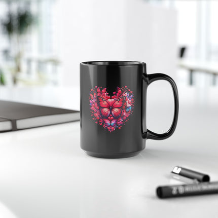 Butterfly Mug, 15oz - Heart Shaped Design, Gift for Her, Coffee Lover Gift, Unique Gift, Butterfly Teacup,