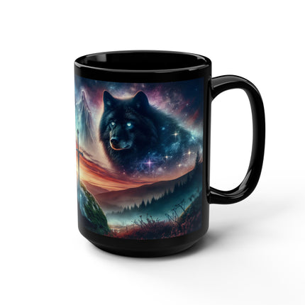 Black Mug, Sword in the Stone Black Wolf Coffee Mug, 15oz - Unique Drinkware for Coffee Lovers, Halloween Gifts, Gothic Home Decor, Kitchen