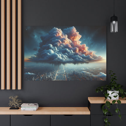 Canvas Wall Art, Cosmic Raincloud Cityscape, Stretched Matte Print, Home Decor, Office Decoration, Large Canvas Print, Gift, Home Decor