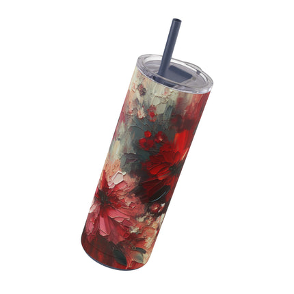 Skinny Tumbler, Abstract Flowers 20 oz Oil Painted Style, Matte Cup, Floral Design Mug, Insulated Cup for Hot and Cold Drinks, Gift