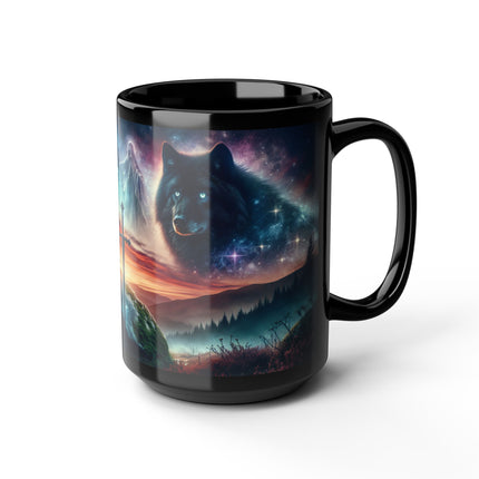 Black Mug, Sword in the Stone Black Wolf Coffee Mug, 15oz - Unique Drinkware for Coffee Lovers, Halloween Gifts, Gothic Home Decor, Kitchen