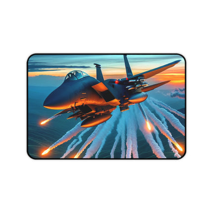 Fighter Jet Desk Mat - Aviation Pilot Aircraft Airplane Gift for Office, Large Mouse Pad, Workstation Decor, Gaming Desk Accessory, Non-Slip