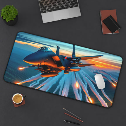 Fighter Jet Desk Mat - Aviation Pilot Aircraft Airplane Gift for Office, Large Mouse Pad, Workstation Decor, Gaming Desk Accessory, Non-Slip