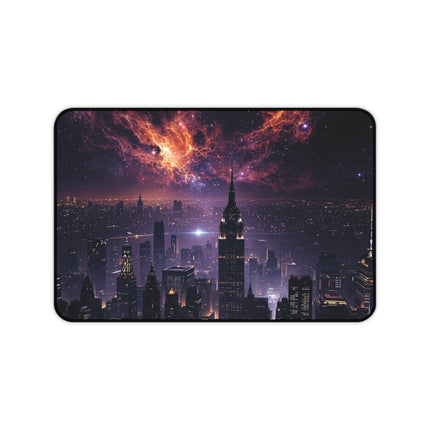 Cosmic Cityscape Desk Mat, Unique Gaming Mouse Pad, Outer Space Office Decor, Nebula Desk Accessory, Celestial Desk Protector