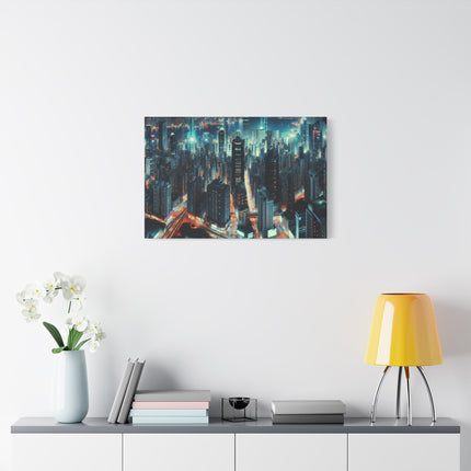 Canvas Wall Art, Night Harbor Cityscape Matte Stretched, Home Decor Print, Large Painting, Coastal City Wall Art, Gift