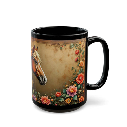 Floral Horse Mug, Horse Lover Gift, Botanical Coffee Cup, Animal Flower Tea Mug, Farmhouse Kitchen Decor, Gift for her, Mom