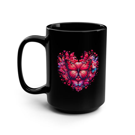 Butterfly Mug, 15oz - Heart Shaped Design, Gift for Her, Coffee Lover Gift, Unique Gift, Butterfly Teacup,
