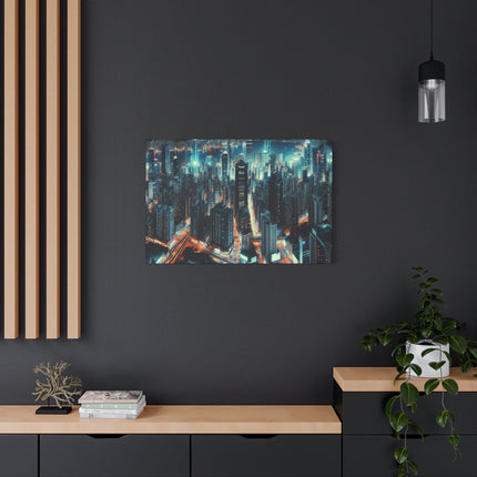 Canvas Wall Art, Night Harbor Cityscape Matte Stretched, Home Decor Print, Large Painting, Coastal City Wall Art, Gift