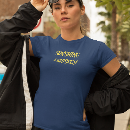 Sunshine and Whiskey Women's Tee, Summer Graphic Shirt, Alcohol Lover Gift, Unisex Cotton T-Shirt, Fun Beach Top