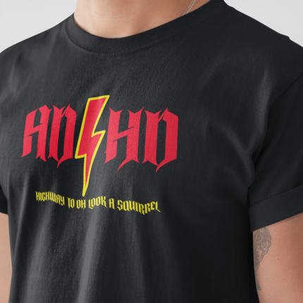 ADHD Highway to Oh Look a Squirrel Unisex Softstyle T-Shirt, Funny Tee for Distraction, Novelty Gift, Humorous Shirt, ADHD Awareness