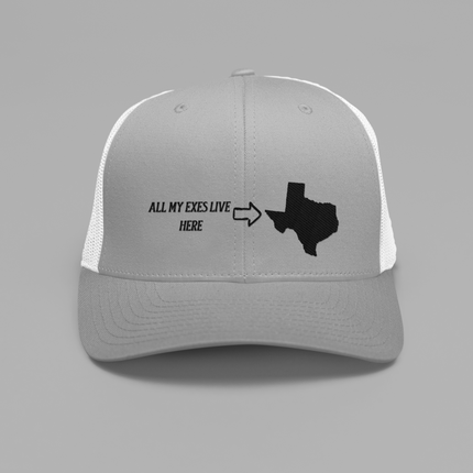 Funny Texas Snapback Cap, All My Exes Live Here Hat, Gift for Texans, Casual Trucker Cap, Outdoor Adventure Accessories, Humorous Cap