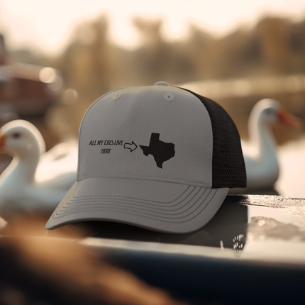 Funny Texas Snapback Cap, All My Exes Live Here Hat, Gift for Texans, Casual Trucker Cap, Outdoor Adventure Accessories, Humorous Cap