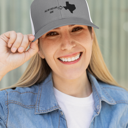 Funny Texas Snapback Cap, All My Exes Live Here Hat, Gift for Texans, Casual Trucker Cap, Outdoor Adventure Accessories, Humorous Cap