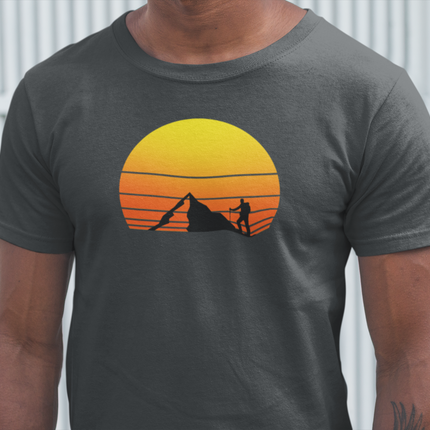 Hiking Tee, Mountain Sunset Graphic T-Shirt, Outdoor Adventure Shirt, Men's Nature Top, Lightweight Summer Tee, Mountain Climber T-Shirt