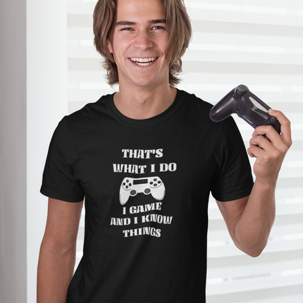 Game and Know Things Tee, Funny Gamer Shirt, Gaming Gift, Video Game Player Top, Unisex Softstyle T-Shirt