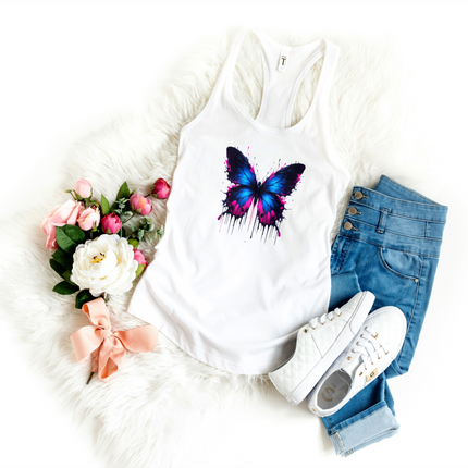Watercolor Butterfly Racerback Tank Top, Summer Tank, Women's Sleeveless Shirt, Floral Print Tee, Boho Chic Top, Butterfly Lover Gift