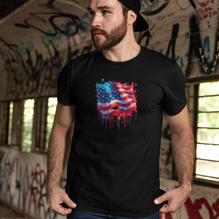 American Flag Graffiti Tee - Unisex T-shirt, Patriotic USA Shirt, Red White Blue Tee, Independence Day Top, Fourth of July Apparel