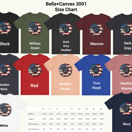 American Sunflower Flag T-shirt, American Floral Tee, Patriotic Flower Shirt, USA Garden Top, Independence Day Clothing, 4th of July