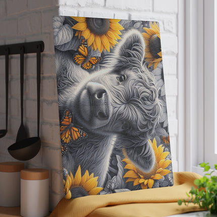 Glass Cutting Board, Cow and Sunflowers Kitchen Decor, Butterfly Glass Chopping Board, Farmhouse Cow Trivet, Floral Glass Cutting Board,