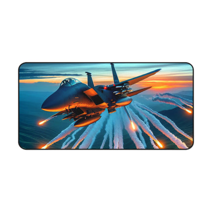Fighter Jet Desk Mat - Aviation Pilot Aircraft Airplane Gift for Office, Large Mouse Pad, Workstation Decor, Gaming Desk Accessory, Non-Slip